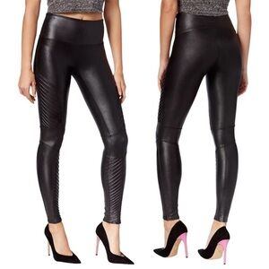 SPANX Black Faux Leather Slimming Moto Leggings Sz MP
